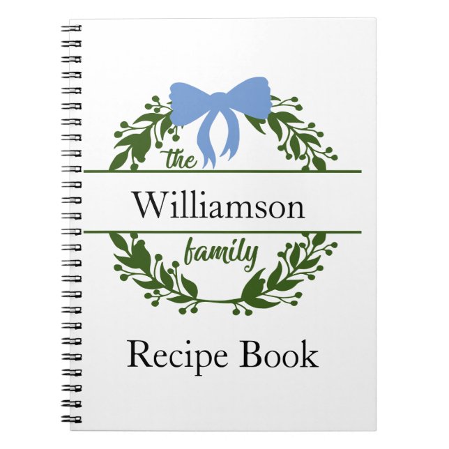 Monogram Green Wreath Family Name Rezept Binder Notizblock (Vorderseite)