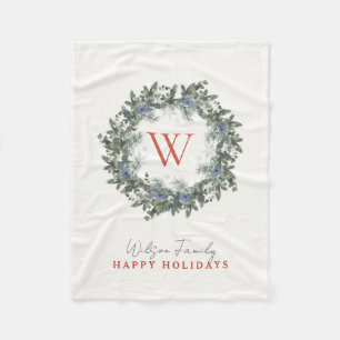 Monogram Greenerity Wreath Weihnachtsfeiertag Fleecedecke