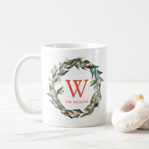 Monogram Greenerity Wreath Weihnachtsfeiertag Kaffeetasse