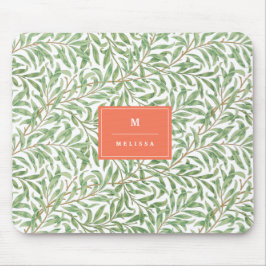 Monogram Greenery Botanical Pattern Green Orange Mousepad