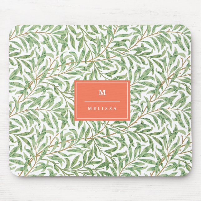 Monogram Greenery Botanical Pattern Green Orange Mousepad (Vorne)