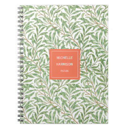 Monogram Greenery Botanical Pattern Green Orange Notizblock