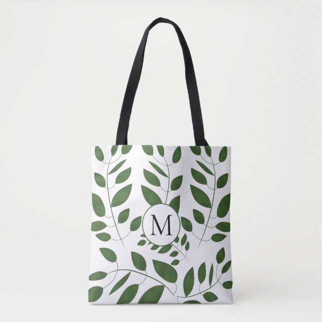 Monogram Greenery Leaf Muster Tasche (Vorderseite)