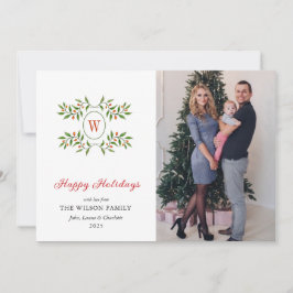 Monogram Greenery und Citrus Happy Holiday Feiertagskarte