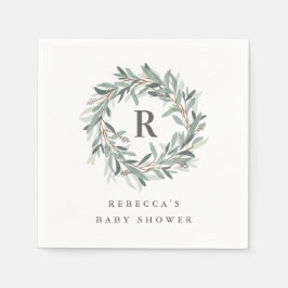 Monogram Greenery Wreath Baby Shower Serviette