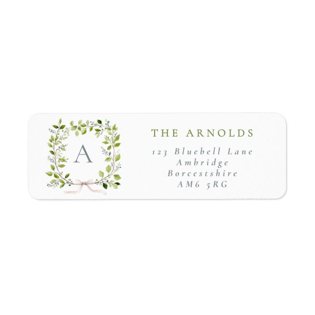 Monogram Greenery Wreath & Bow Return Address (Vorne)