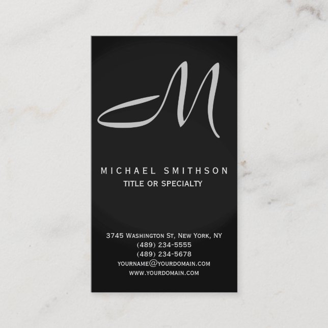 Monogram Grey Black Consultant-Visitenkarte Visitenkarte (Vorderseite)