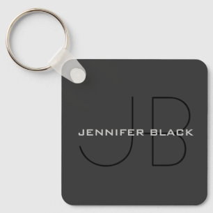 Monogram Grey Black Minimalistisch Modern Name Schlüsselanhänger