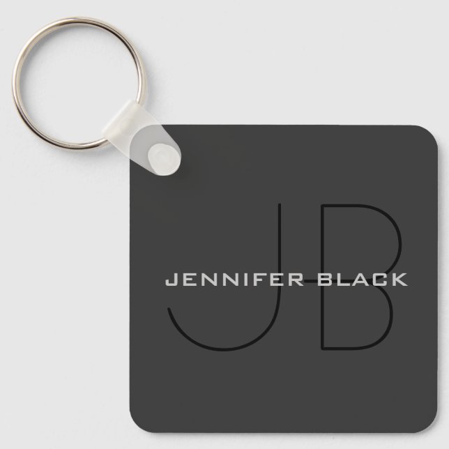 Monogram Grey Black Minimalistisch Modern Name Schlüsselanhänger (Vorderseite)