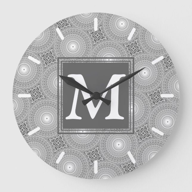 Monogram grey circles pattern große wanduhr (Vorderseite)