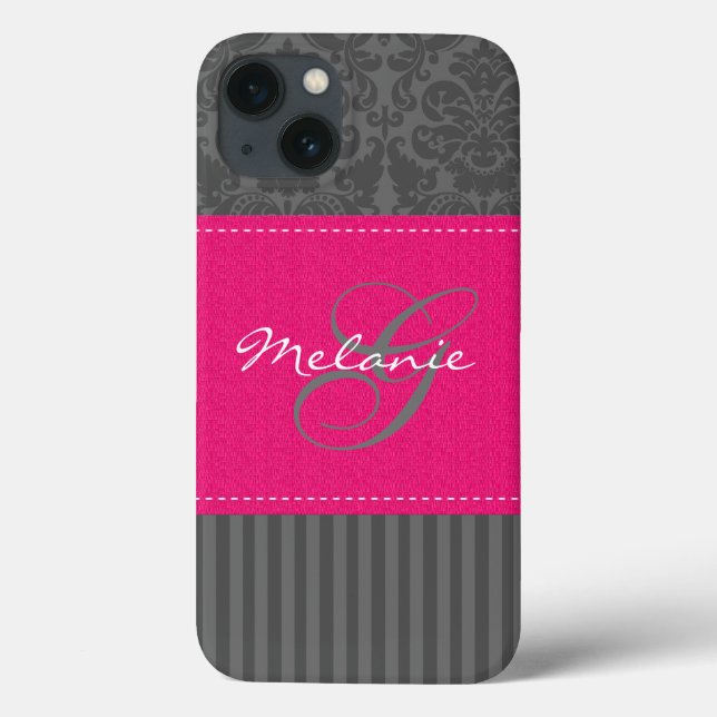 Monogram, Grey Pink Damask Stripe iPad Air Hüllen (Rückseite)