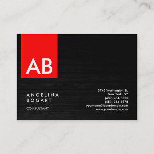 Monogram Grey Red Wood Modern Consultant Visitenkarte
