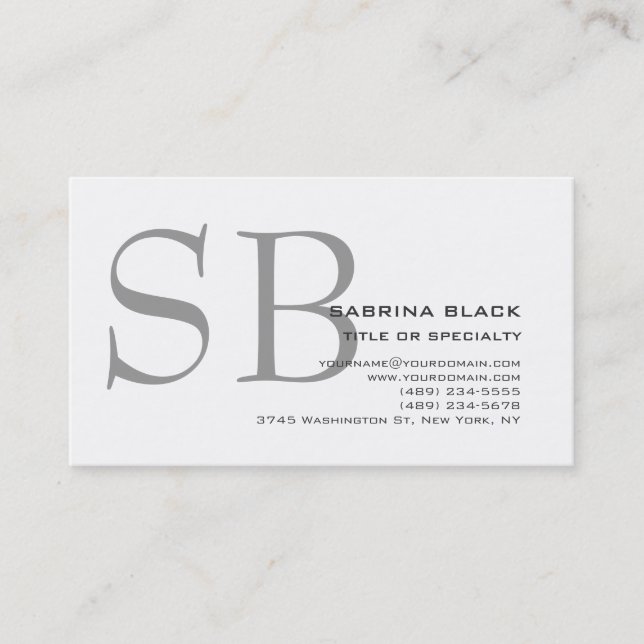 Monogram Grey Schwarz-weiß Consultant-Visitenkarte Visitenkarte (Vorderseite)