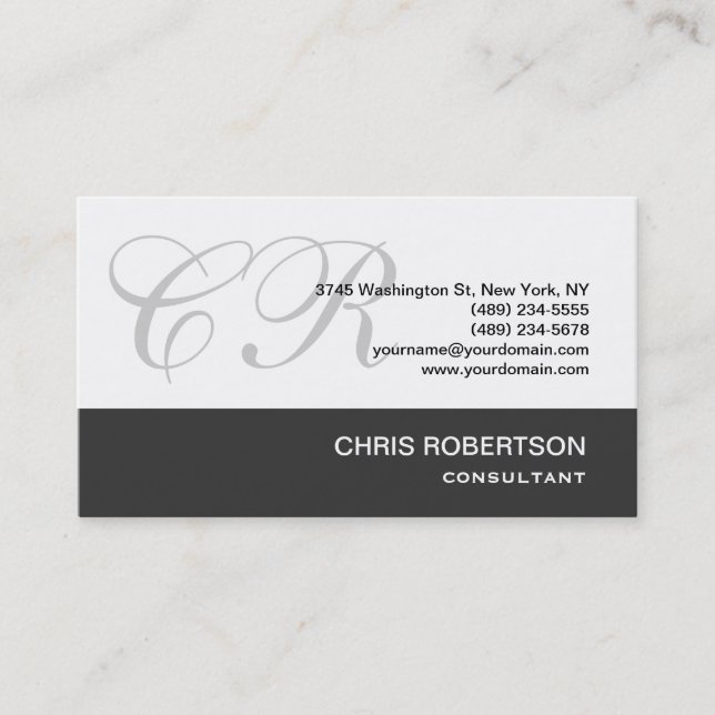 Monogram Grey Schwarz-weiß Consultant-Visitenkarte Visitenkarte (Vorderseite)