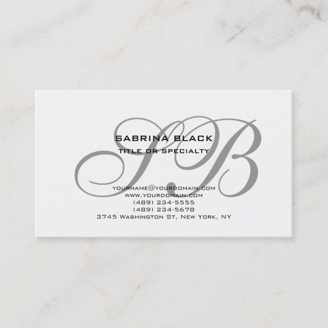 Monogram Grey Schwarz-weiß Consultant-Visitenkarte Visitenkarte (Vorderseite)