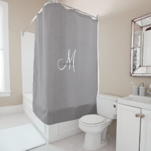 Monogram Grey White Script Imitate Linen Duschvorhang