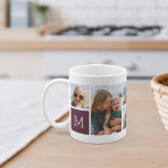 Monogram Grid Foto Collage Kaffeetasse<br><div class="desc">Dieses personalisierte Foto Tasse Design bringt 6 Ihrer Lieblings-Schnaps vorne und Mitte,  zusammen mit einem Single initiale Monogramm auf jeder Seite. Mit sechs quadratischen Fotos von Freunden,  Kindern,  Enkelkindern,  Haustieren oder Ihren Lieblingsorten,  mit dem originalen weißen Buchstaben auf einem bordeauxfarbenen Pflaumenplatz.</div>