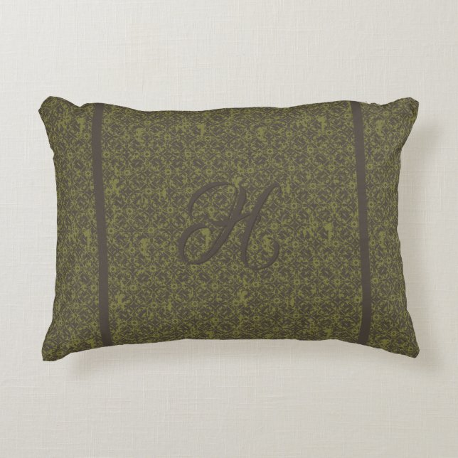 Monogram, grün und braun dekokissen (Vorderseite)