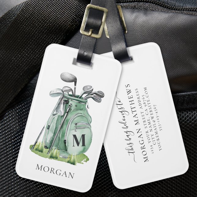 Monogram Grüne Golftasche Gepäckanhänger (Monogram Green Golf Bag Luggage Tag)