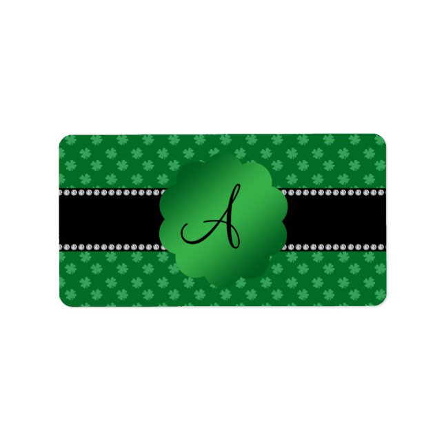 Monogram-grüne Kleeblätter Adressaufkleber (Vorne)