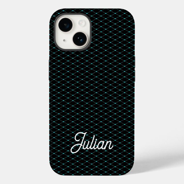 Monogram-grünes Netznetz schwarz Case-Mate iPhone 14 Hülle (Rückseite)
