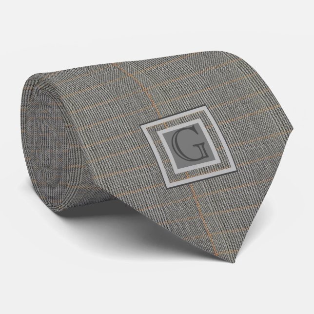 Monogram gry Tweed Trauzeuge Bestman Wedding Gift Krawatte (Gerollt)