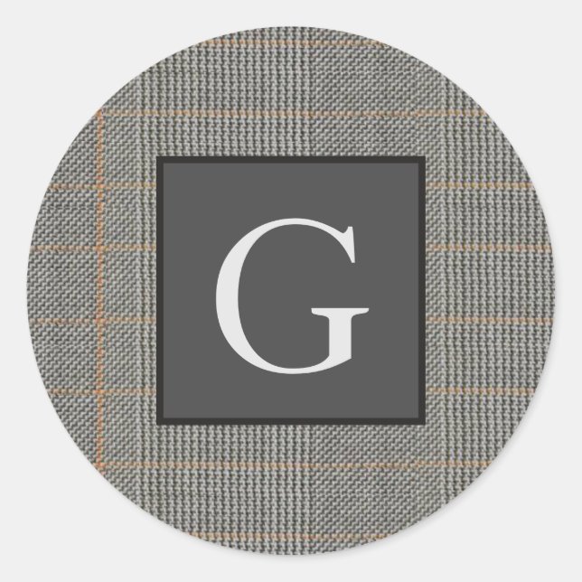 Monogram gry Tweed Trauzeuge Bestman Wedding Gift Runder Aufkleber (Vorderseite)