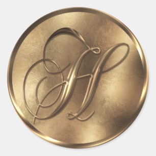 Monogram H Bronze Wedding Invitation Holiday Runder Aufkleber