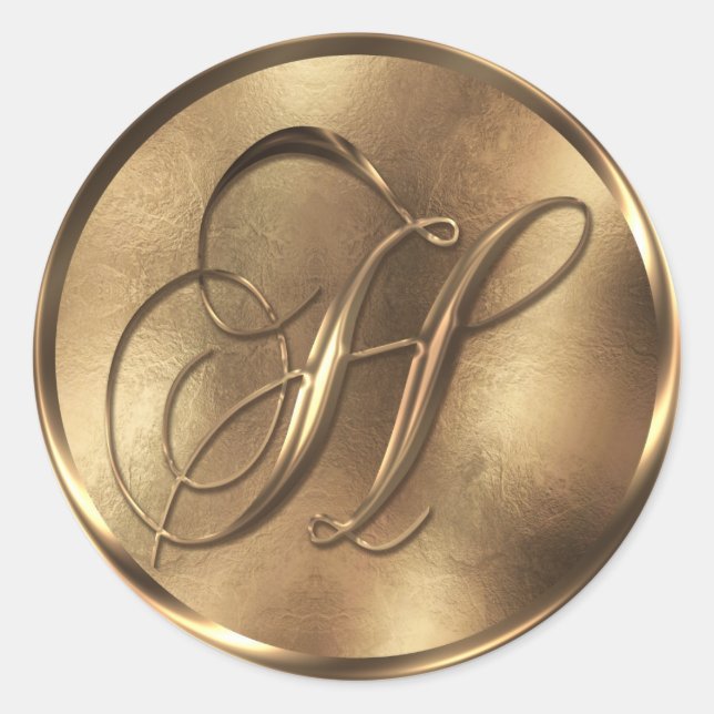 Monogram H Bronze Wedding Invitation Holiday Runder Aufkleber (Vorderseite)