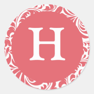 Monogram H Dusty Rose Personalizable Wedg Monog Runder Aufkleber