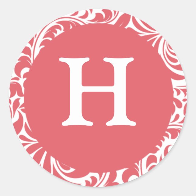 Monogram H Dusty Rose Personalizable Wedg Monog Runder Aufkleber (Vorderseite)