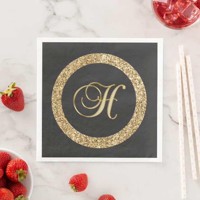 Monogram H, elegantes goldenes Drehbuch Serviette (Beispiel)