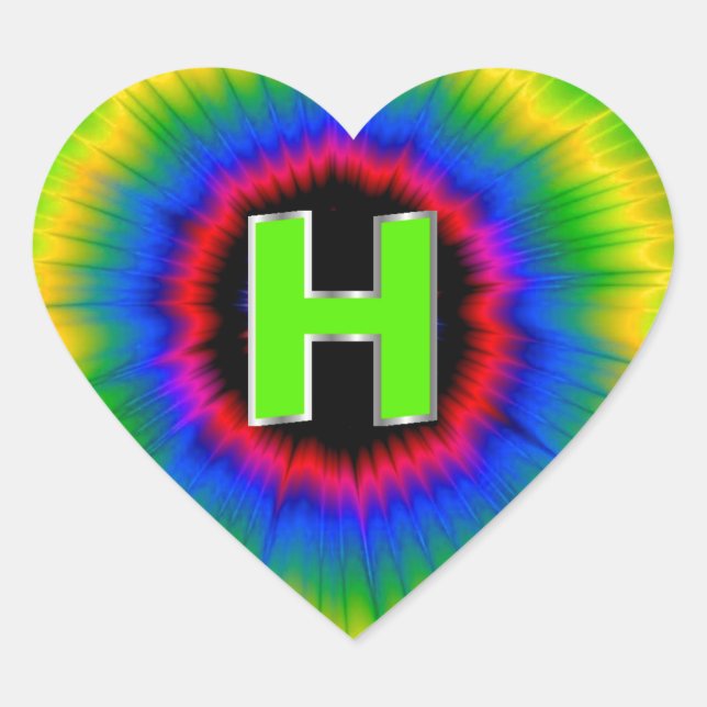 Monogram H Gefärbte Krawatte Multicolor Rainbow Herz-Aufkleber (Vorderseite)