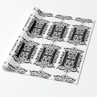 Monogram H Initial Black and White Floral Pattern Geschenkpapier