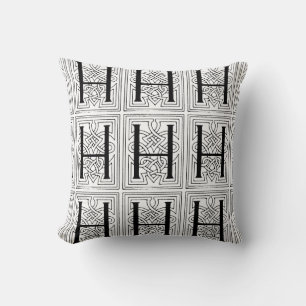 Monogram H Initial Black and White Scroll Pattern Kissen
