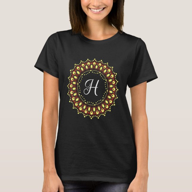 Monogram H Initial Mandala Inspiriert Design T-Shirt (Vorderseite)