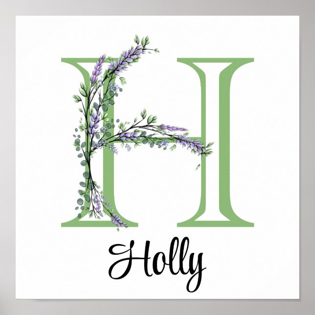 Monogram-H-Lavender Eucalyptus-Kinderzimmer Poster (Vorne)
