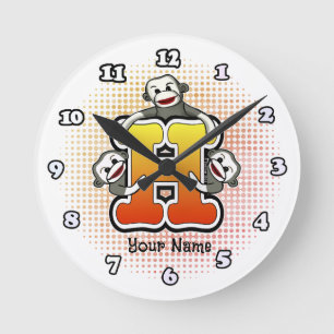Monogram H Sock Monkey-Uhr Runde Wanduhr