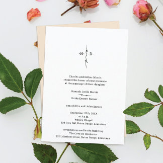 Monogram Hand Lettered Chic Cross Wedding Einladung