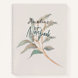 Monogram Handgemalte Pflanze Wasserfarbe Stilvoll Notizbuch