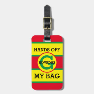 Monogram-Hands von meinem Taschentext auf rot-gelb Gepäckanhänger