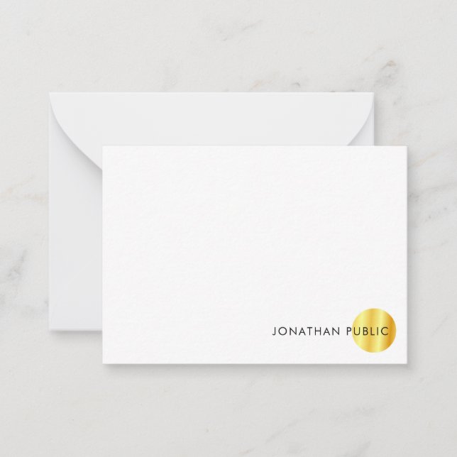 Monogram Handwriting Elegante Imitate Gold White Mitteilungskarte (Vorderseite)