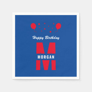 Monogram Happy Birthday any Age Red White Blue Serviette