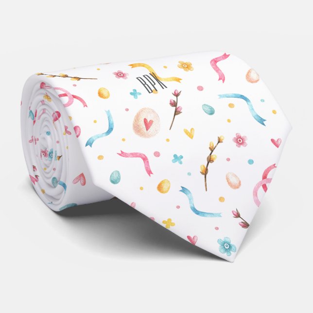 Monogram Happy Oaster farbenfrohe Pastelmuster Mus Krawatte (Gerollt)