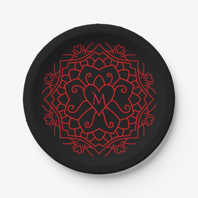 Monogram Heart Mandala Pappteller (Vorderseite)