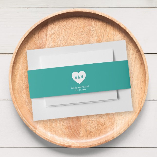 Monogram Heart Modern Wedding Custom Color Einladungsbanderole (Von Creator hochgeladen)