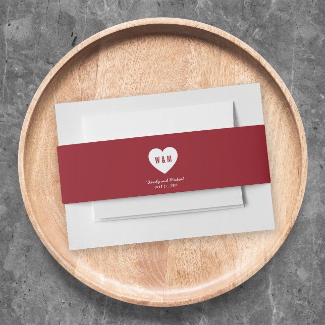 Monogram Heart Modern Wedding Custom Color Einladungsbanderole (Von Creator hochgeladen)