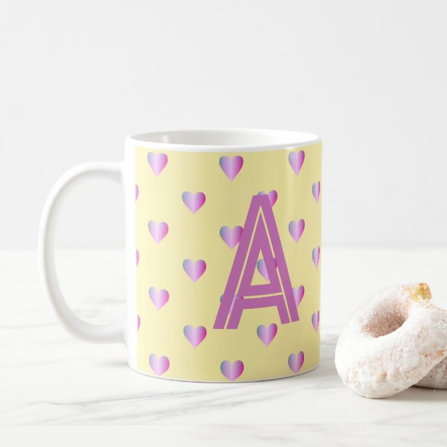 Monogram Hearts Lilac Yellow Kaffeetasse (Mit Donut)