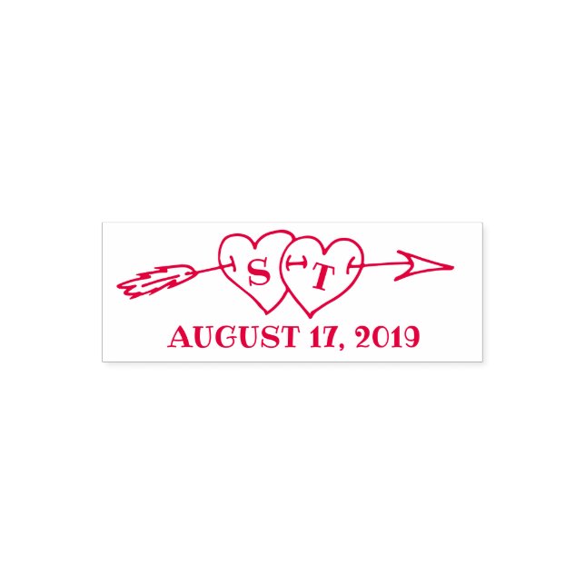 Monogram Hearts with Arrow Wedding Save the Date Permastempel (Design)