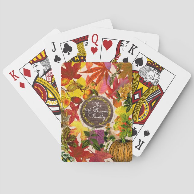 Monogram Herbst Herbst Blätter Collage Vintage Hol Spielkarten (Rückseite)